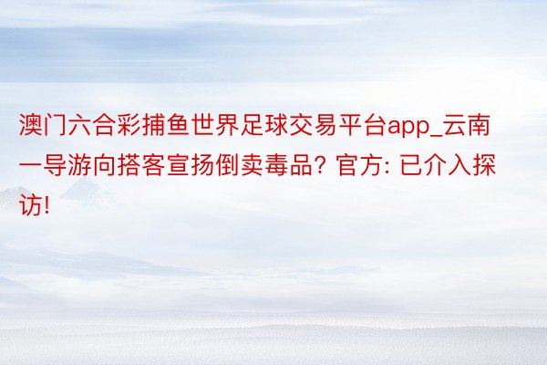 澳门六合彩捕鱼世界足球交易平台app_云南一导游向搭客宣扬倒卖毒品? 官方: 已介入探访!