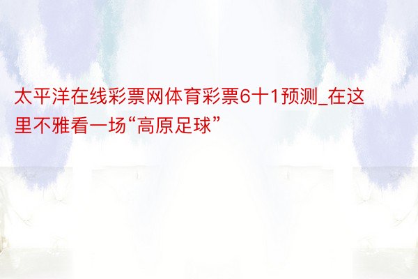 太平洋在线彩票网体育彩票6十1预测_在这里不雅看一场“高原足球”