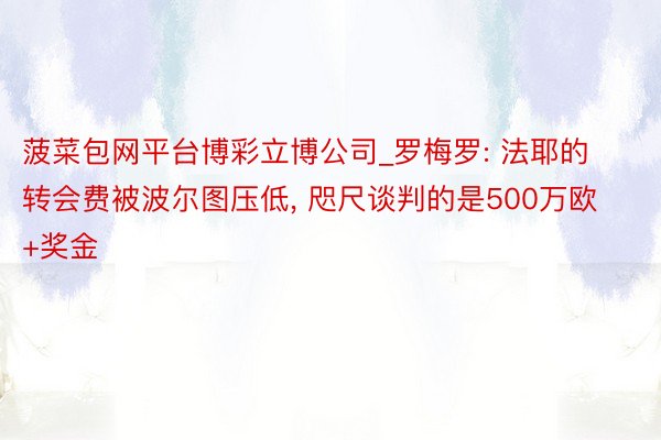 菠菜包网平台博彩立博公司_罗梅罗: 法耶的转会费被波尔图压低, 咫尺谈判的是500万欧+奖金